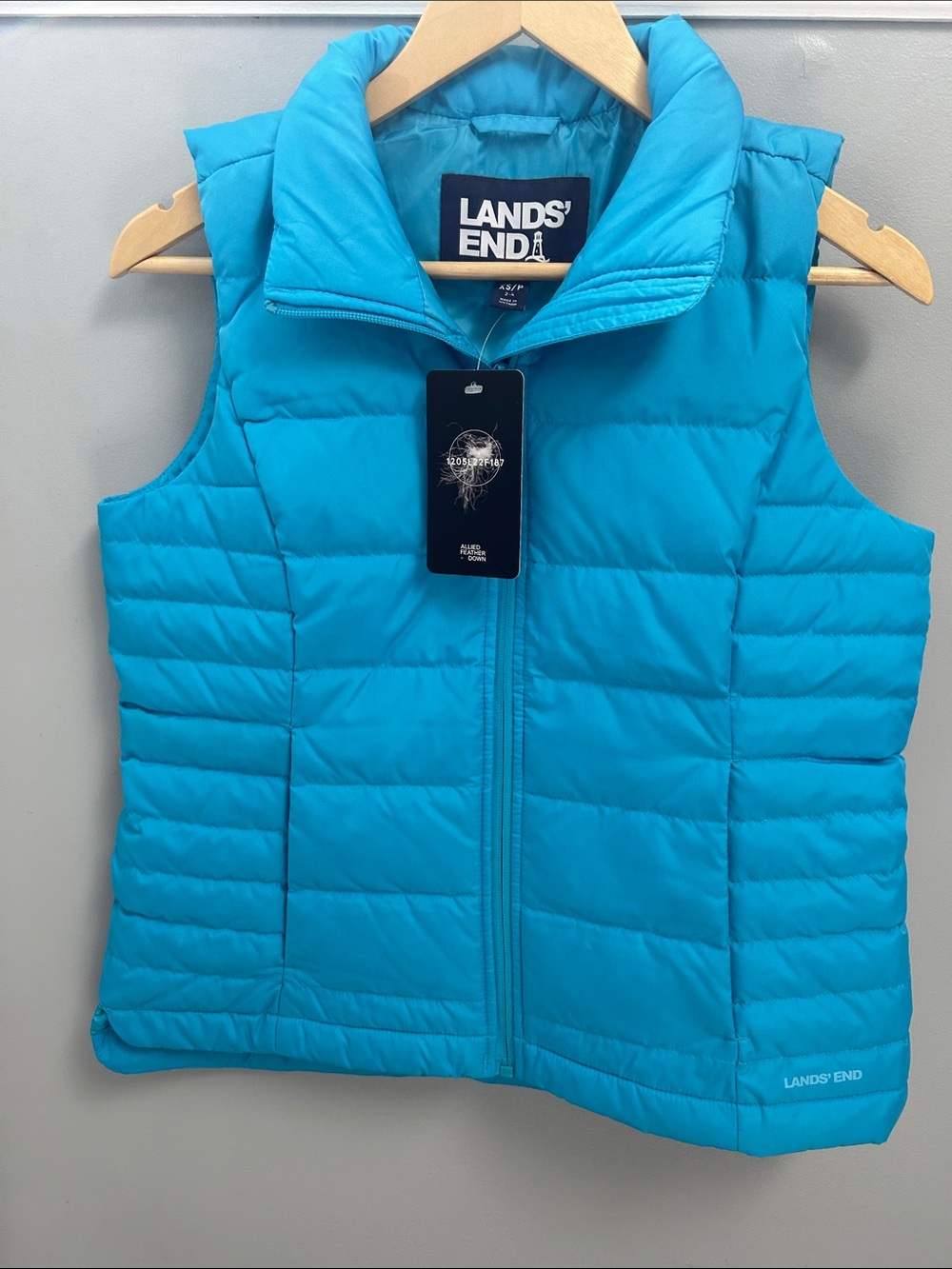 NWT Lands' End Women's XS Down Puffer Vest Turquoise Blue
